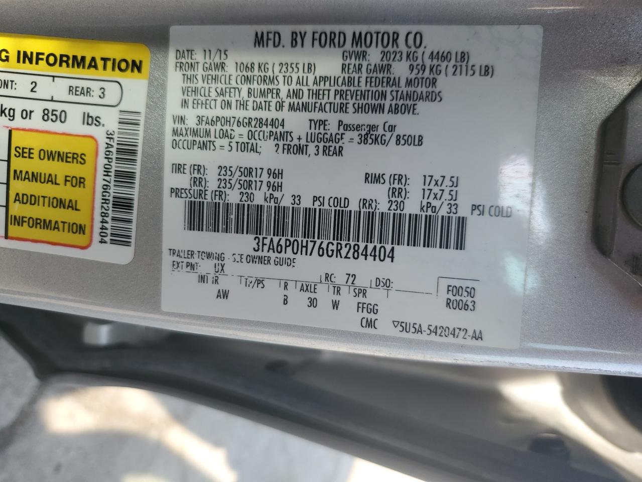 2016 Ford Fusion Se VIN: 3FA6P0H76GR284404 Lot: 68852374