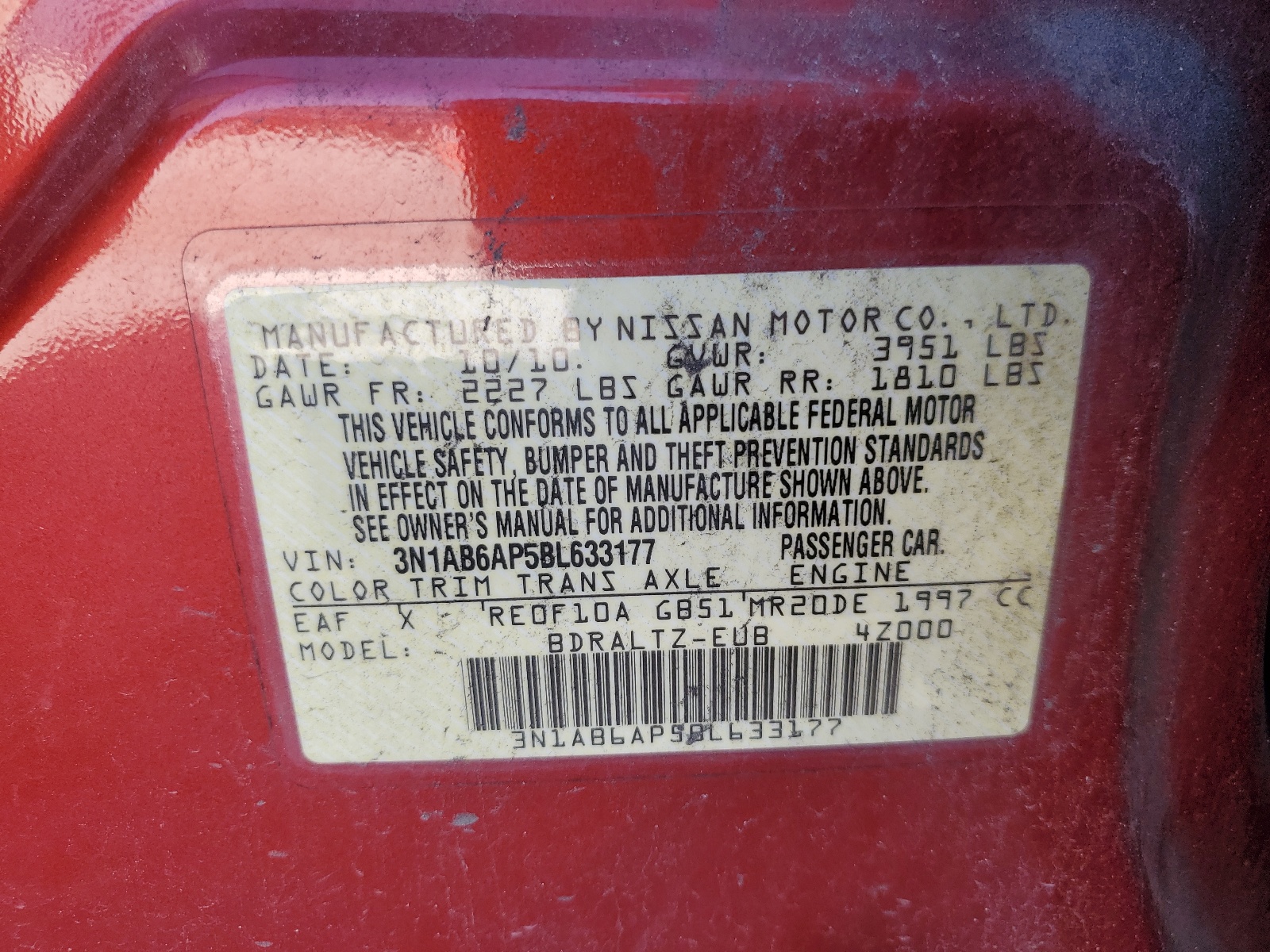 3N1AB6AP5BL633177 2011 Nissan Sentra 2.0