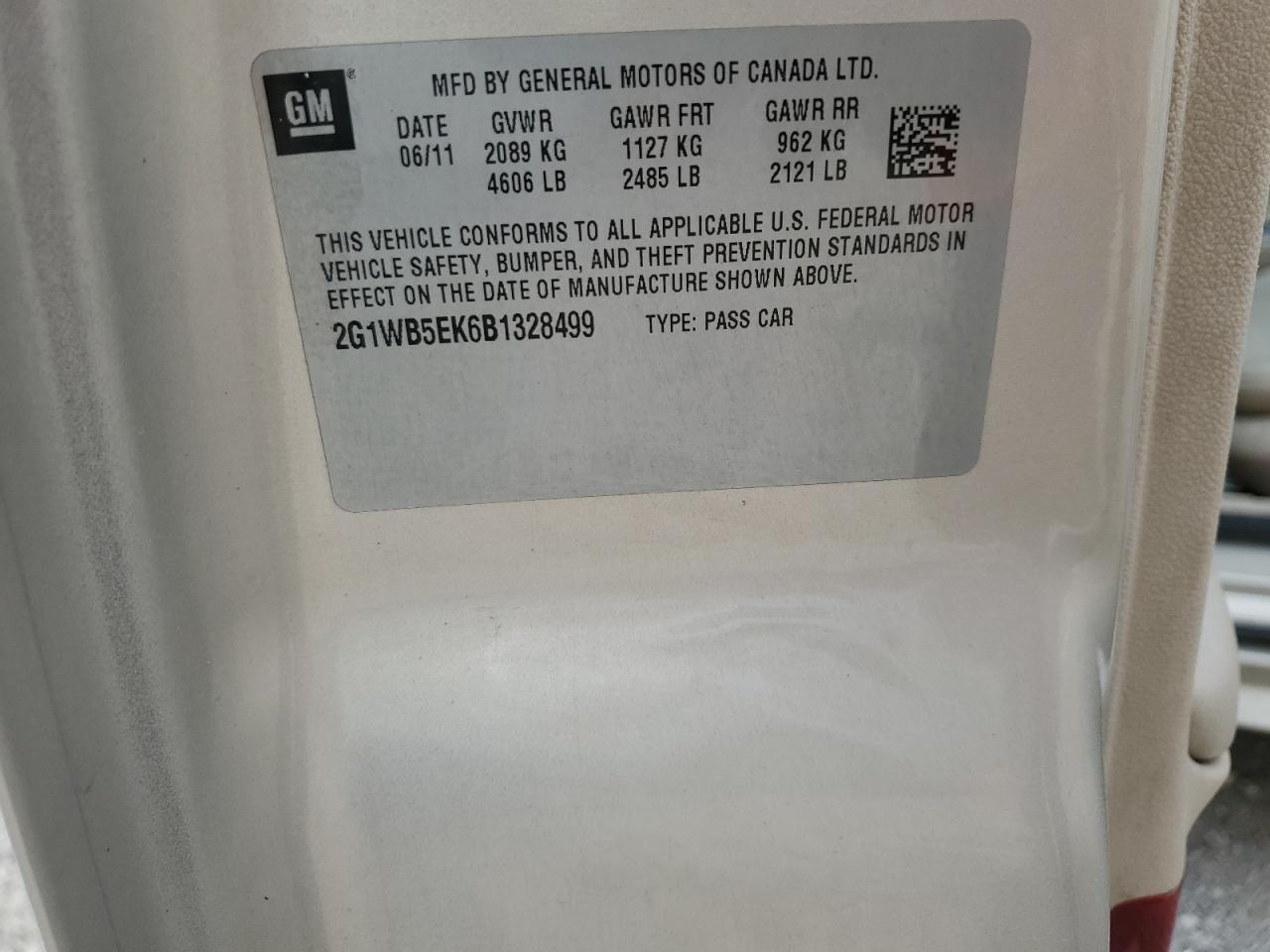 2011 Chevrolet Impala Lt VIN: 2G1WB5EK6B1328499 Lot: 68520864