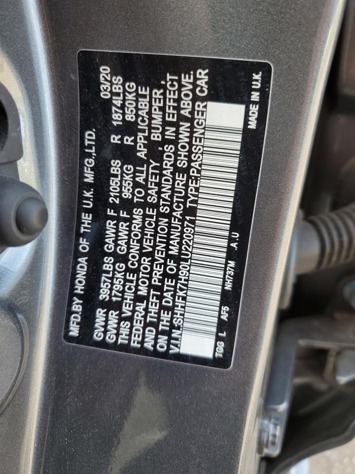 2020 Honda Civic Sport Touring VIN: SHHFK7H90LU220971 Lot: 68238684
