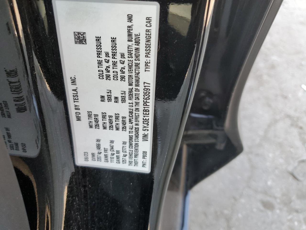 5YJ3E1EB1PF635917 2023 TESLA MODEL 3 - Image 12