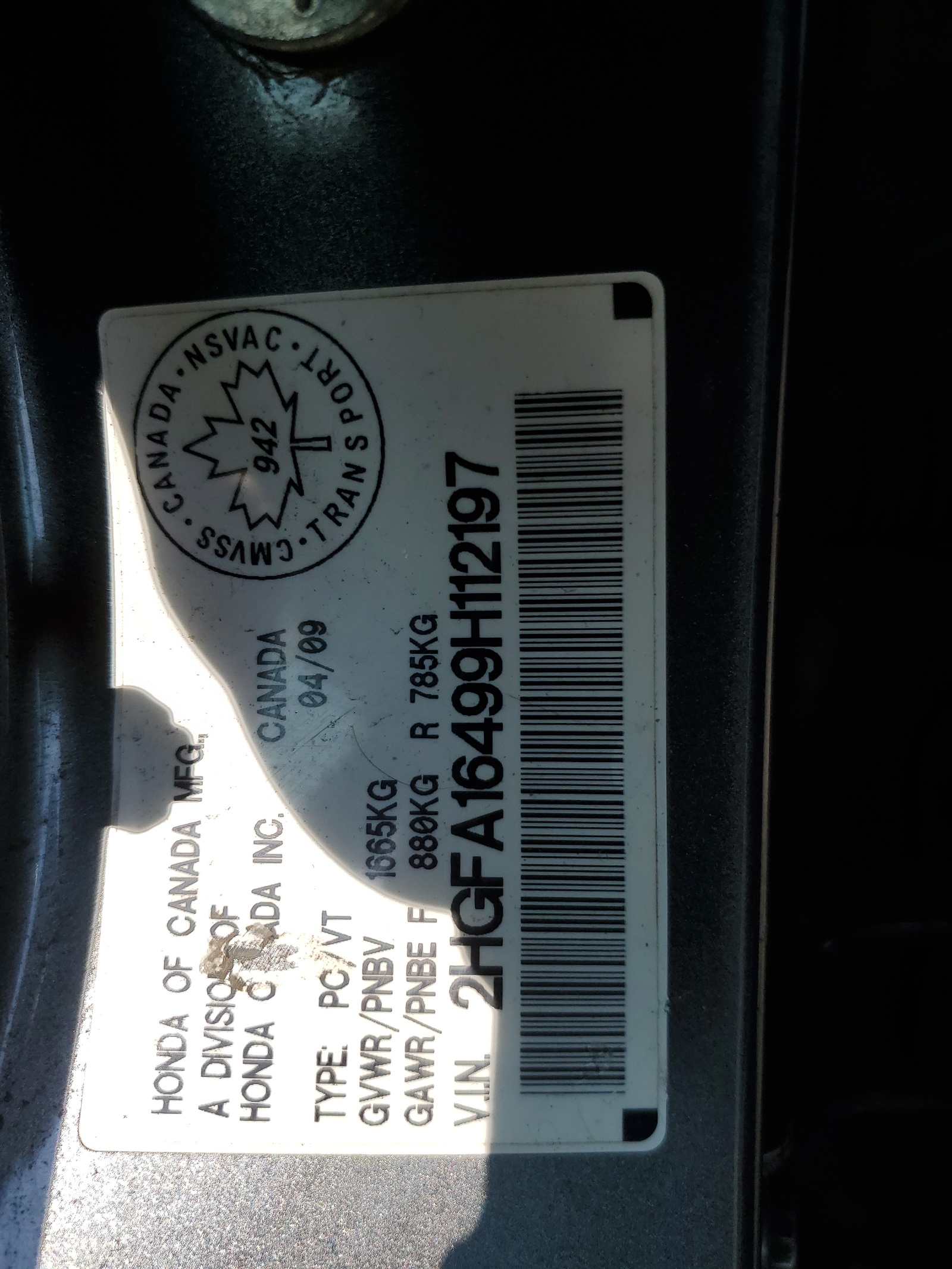 2HGFA16499H112197 2009 Honda Civic Dx-G