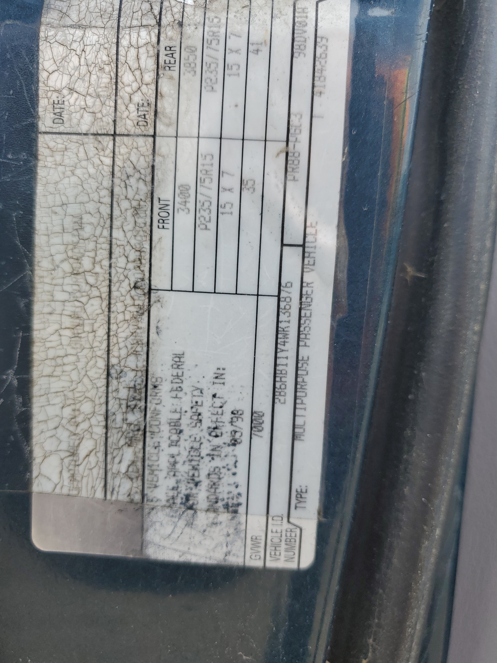 2B6HB11Y4WK136876 1998 Dodge Ram Van B1500