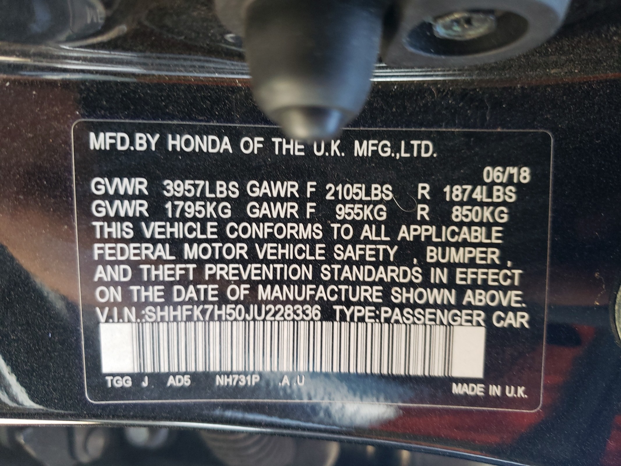 SHHFK7H50JU228336 2018 Honda Civic Ex