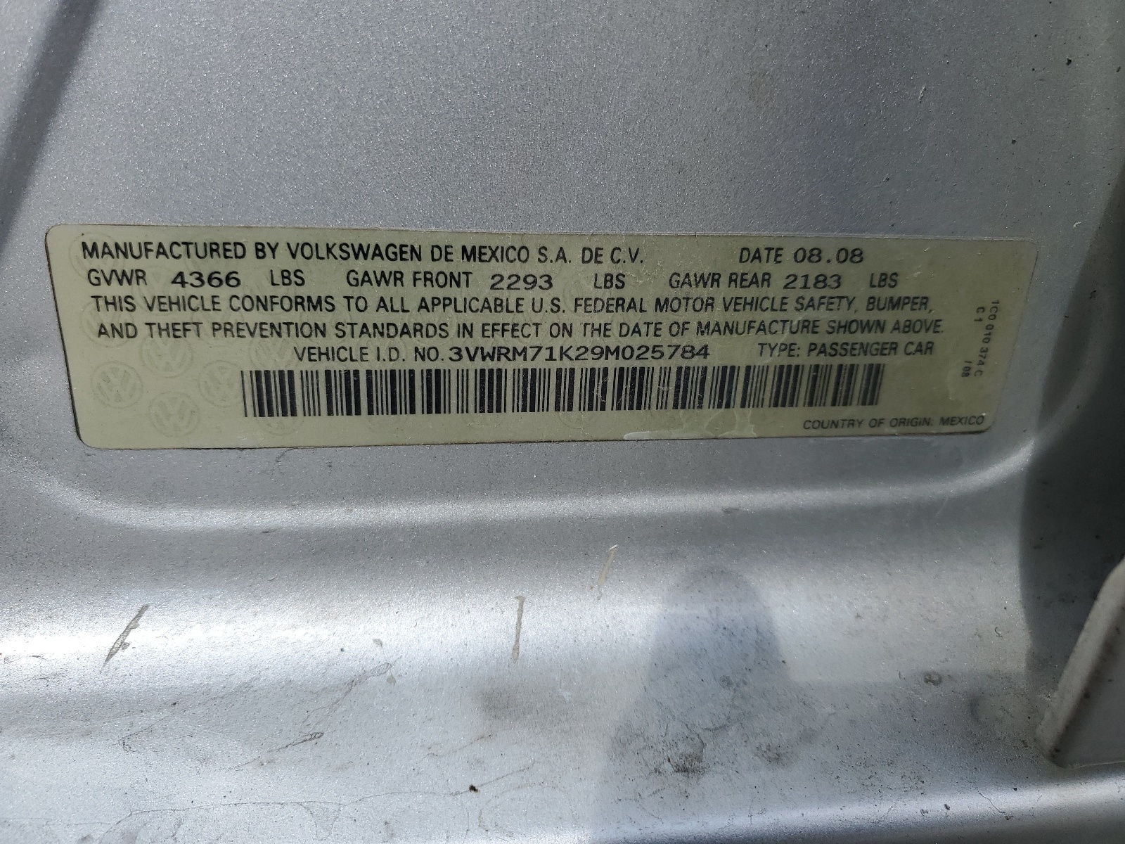 3VWRM71K29M025784 2009 Volkswagen Jetta Se