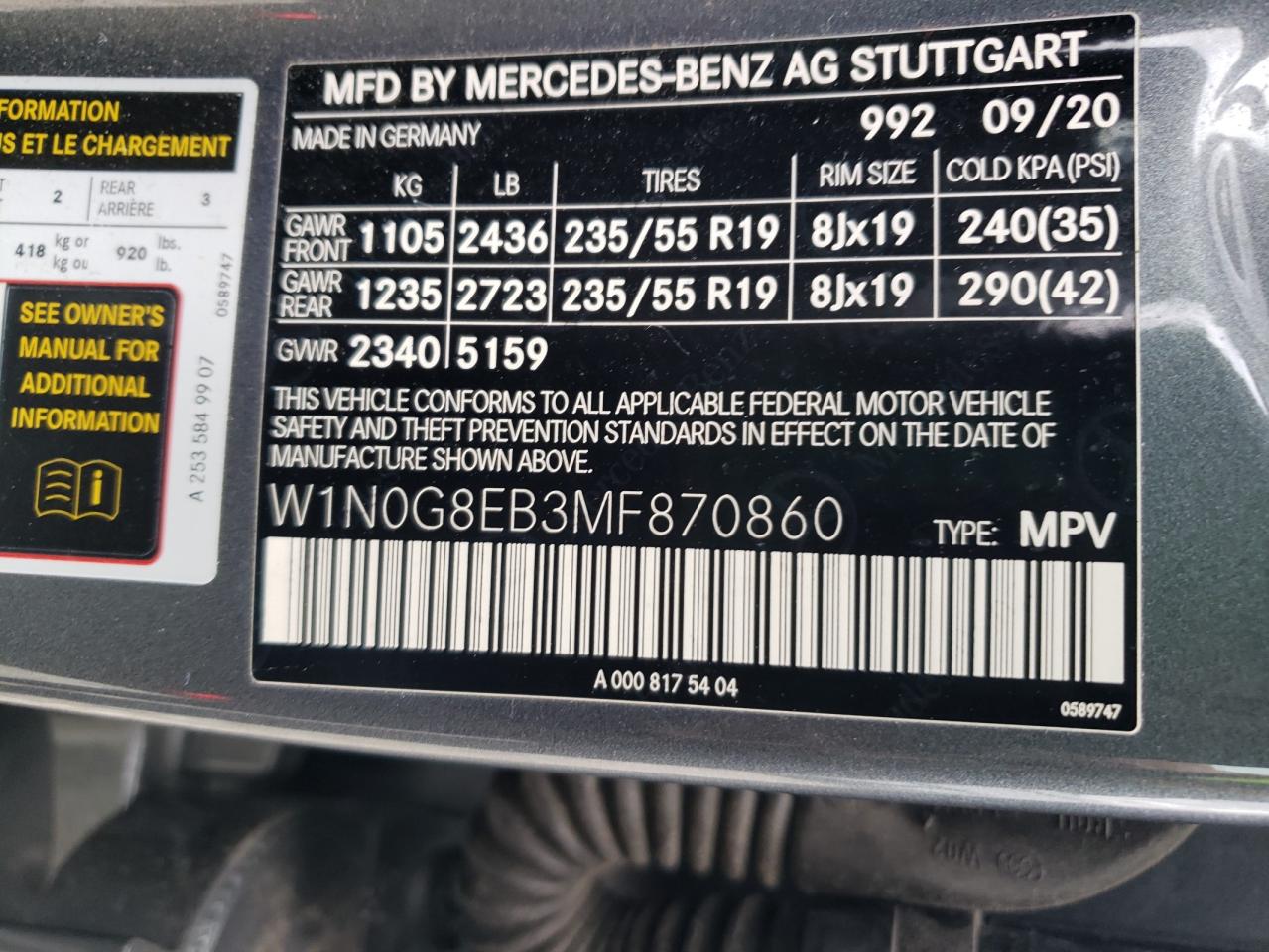 W1N0G8EB3MF870860 2021 Mercedes-Benz Glc 300 4Matic