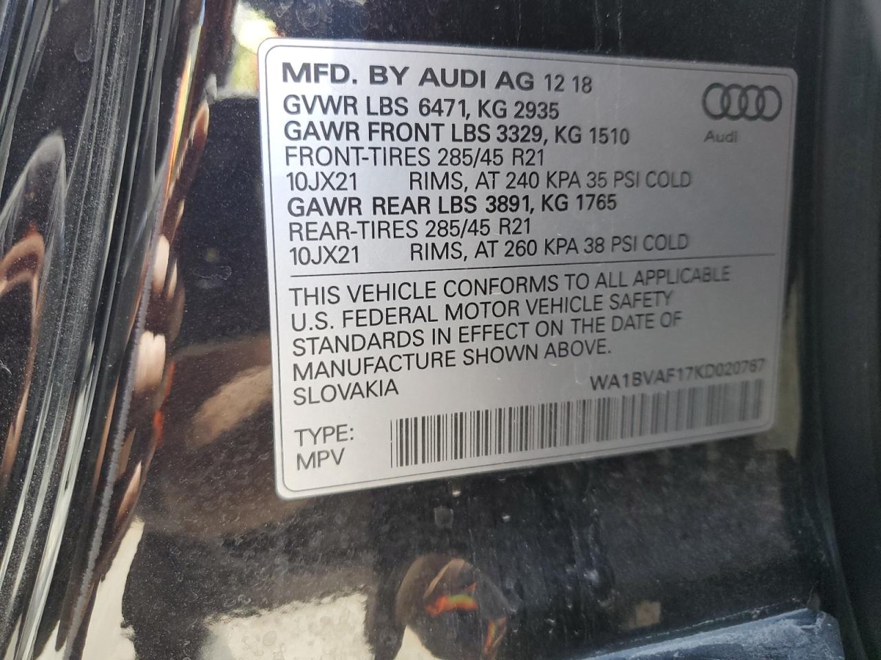 WA1BVAF17KD020767 2019 Audi Q8 Premium Plus