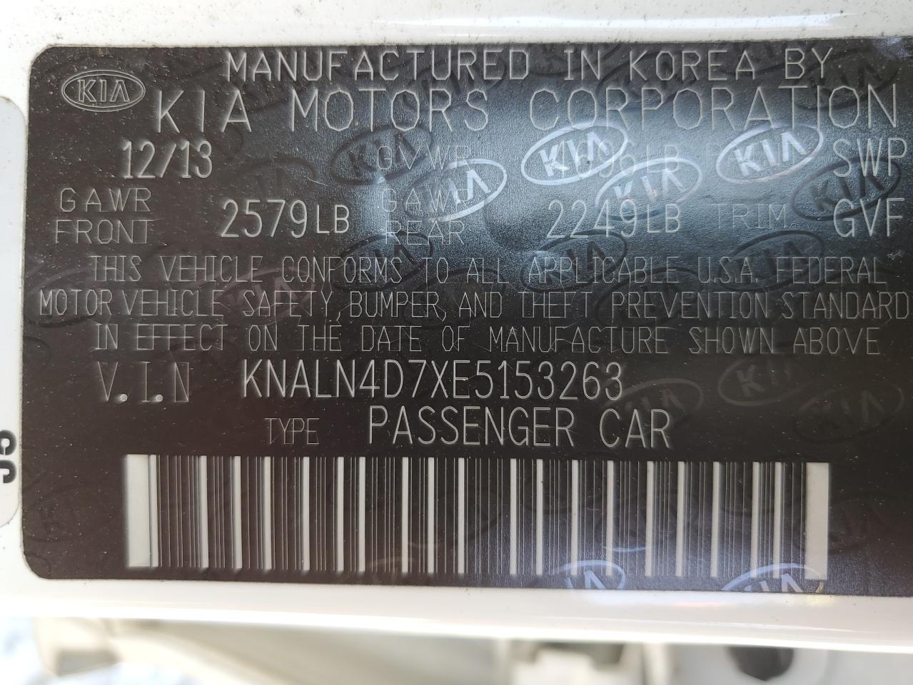 KNALN4D7XE5153263 2014 Kia Cadenza Premium