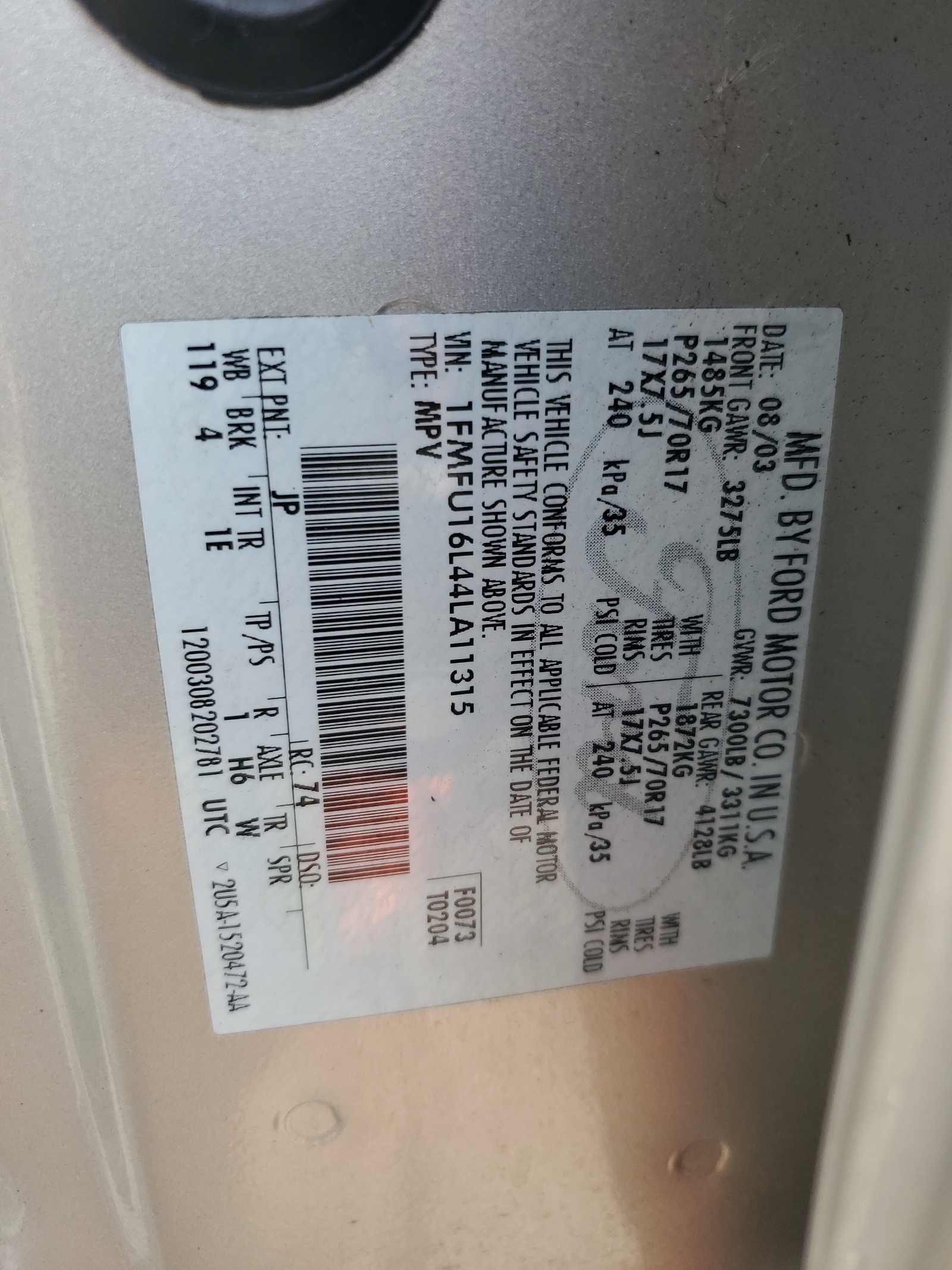 1FMFU16L44LA11315 2004 Ford Expedition Xlt