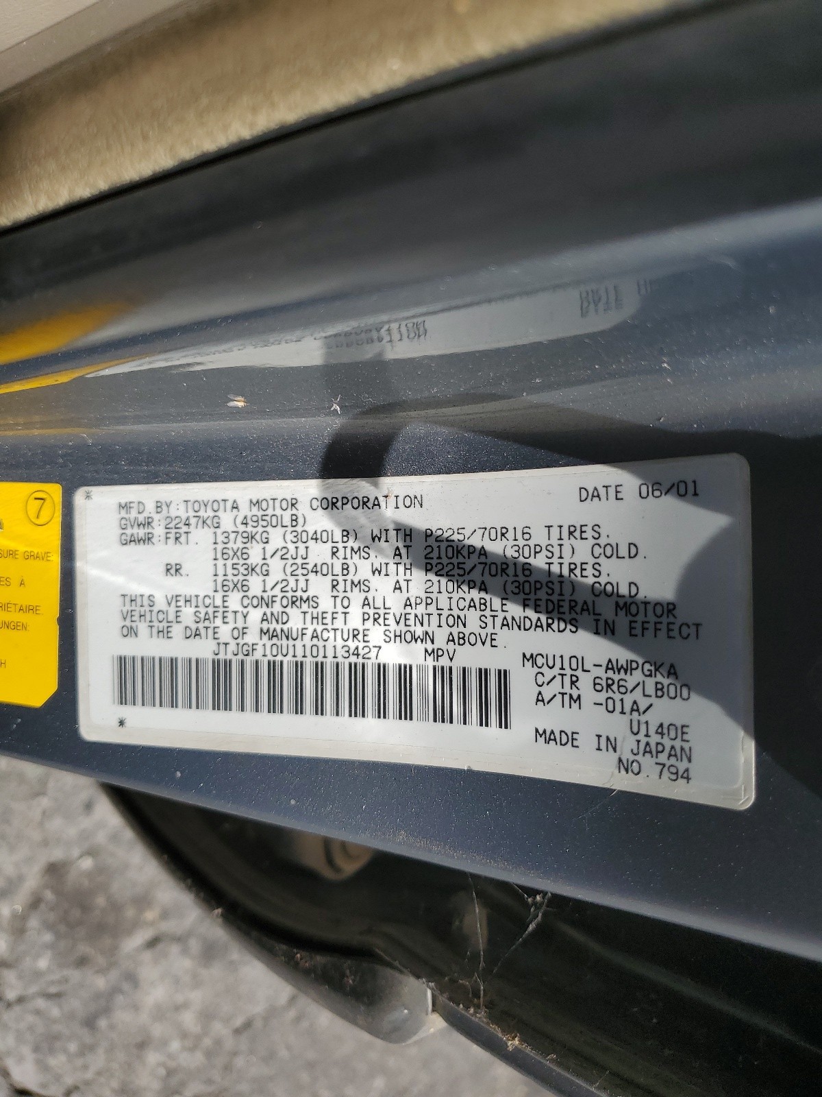 JTJGF10U110113427 2001 Lexus Rx 300