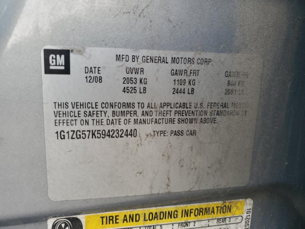 2009 Chevrolet Malibu Ls VIN: 1G1ZG57K594232440 Lot: 65951344