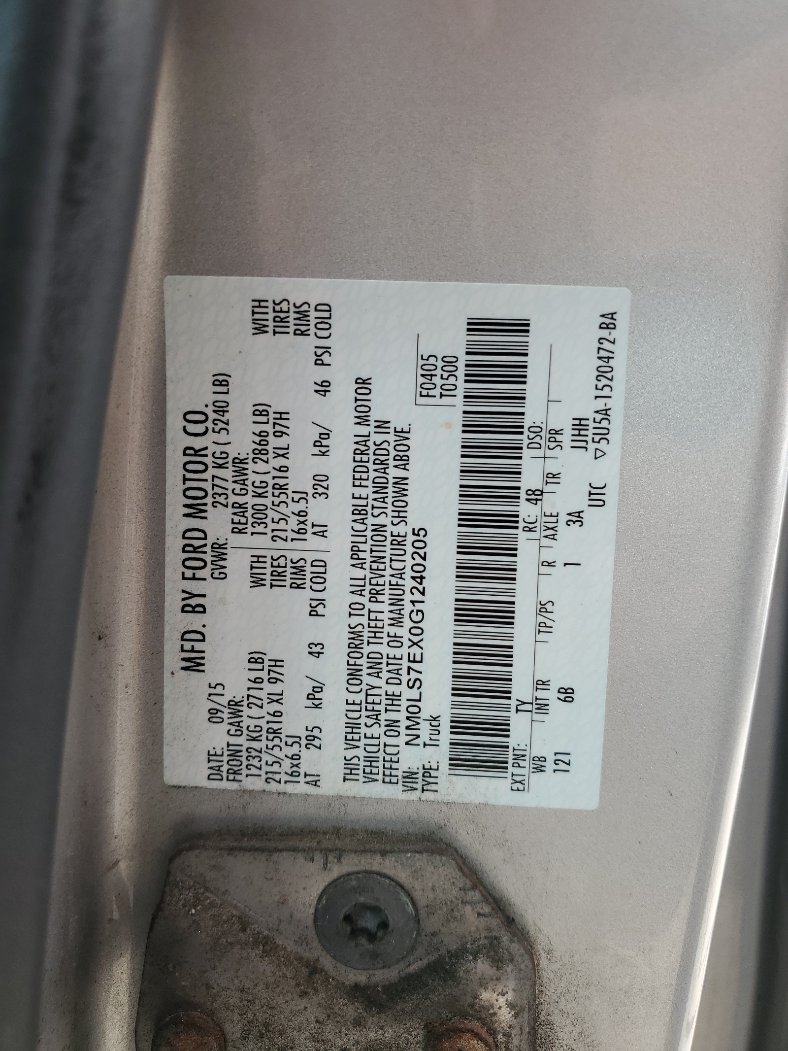 NM0LS7EX0G1240205 2016 Ford Transit Connect Xl