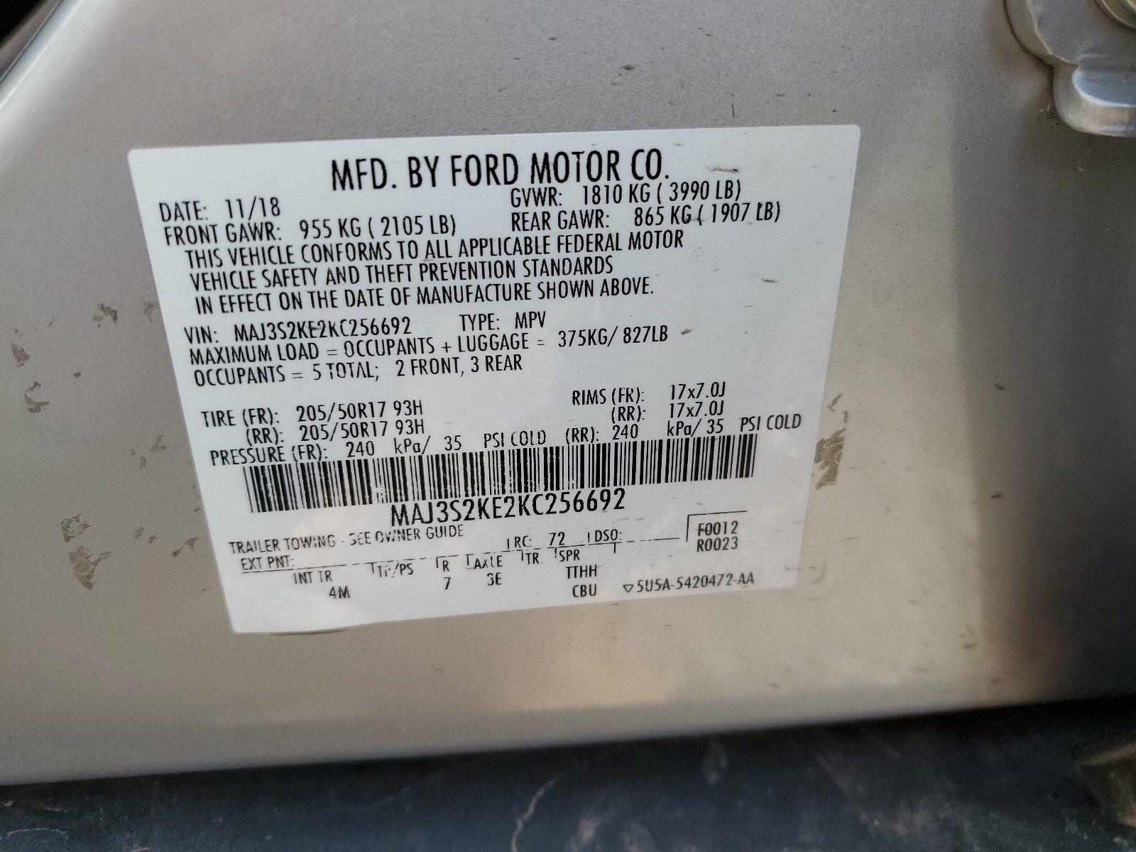 MAJ3S2KE2KC256692 2019 Ford Ecosport Titanium