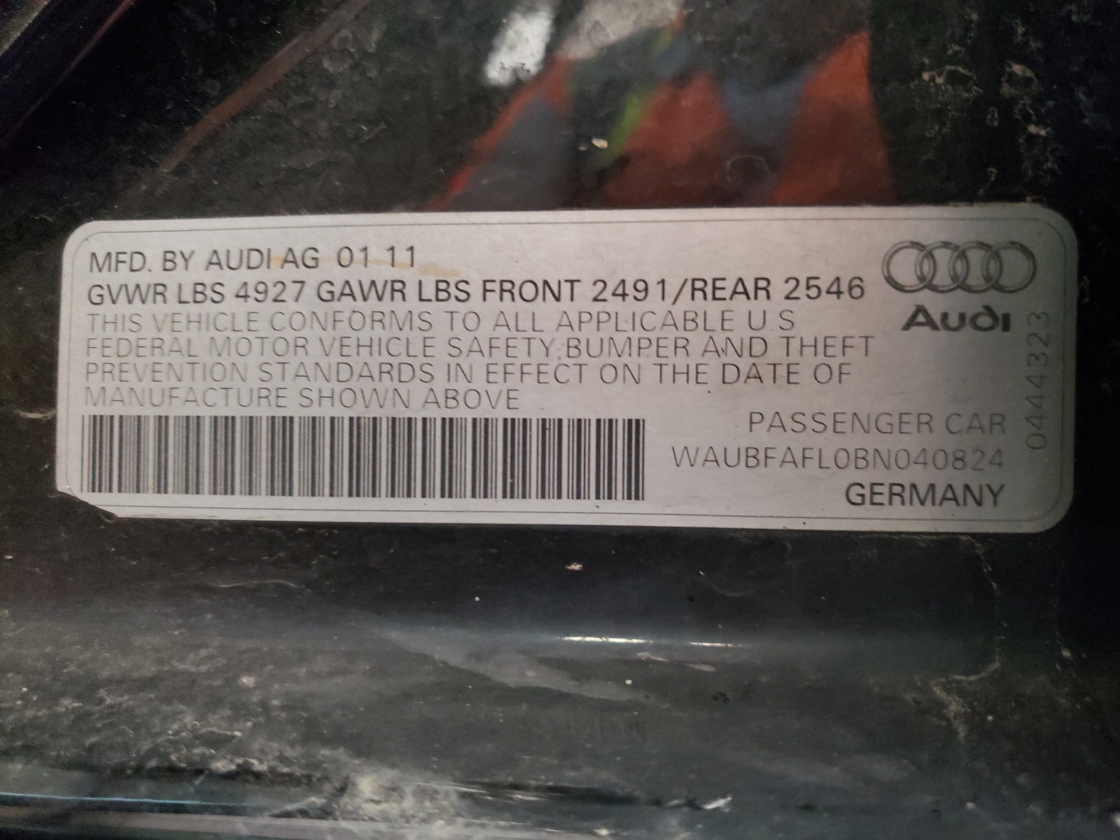 WAUBFAFL0BN040824 2011 Audi A4 Premium