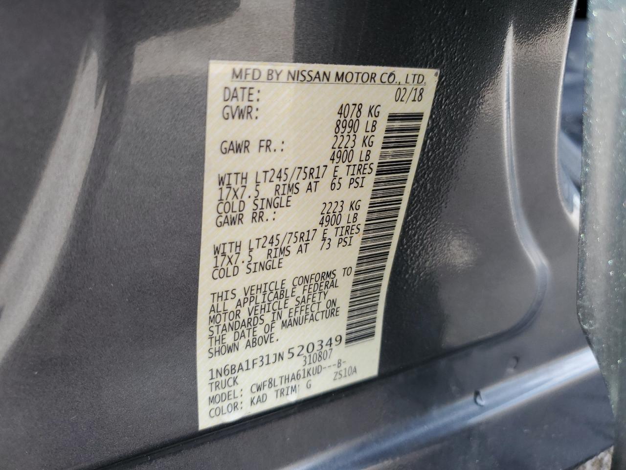 1N6BA1F31JN520349 2018 Nissan Titan Xd S