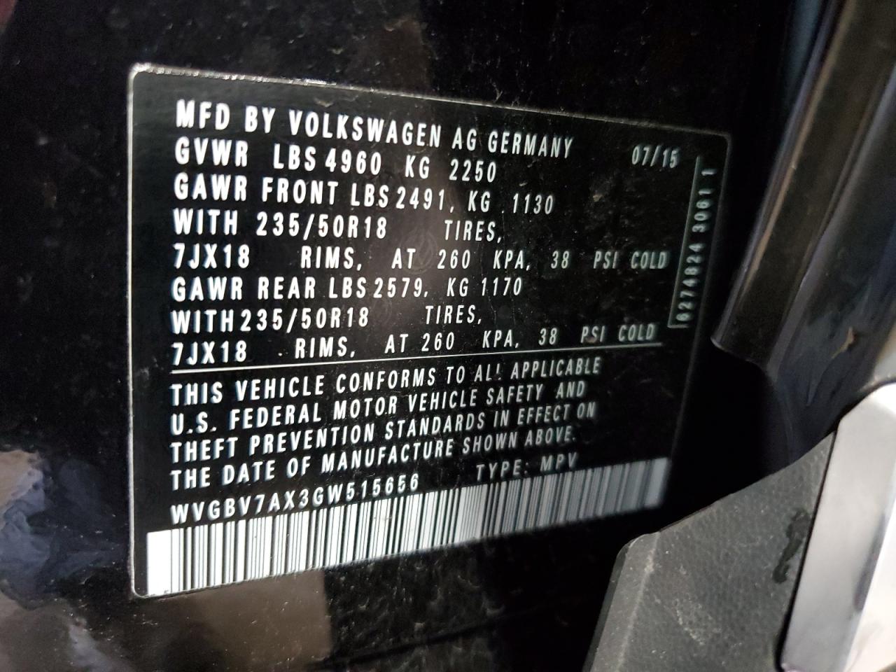 WVGBV7AX3GW515656 2016 VOLKSWAGEN TIGUAN - Image 15