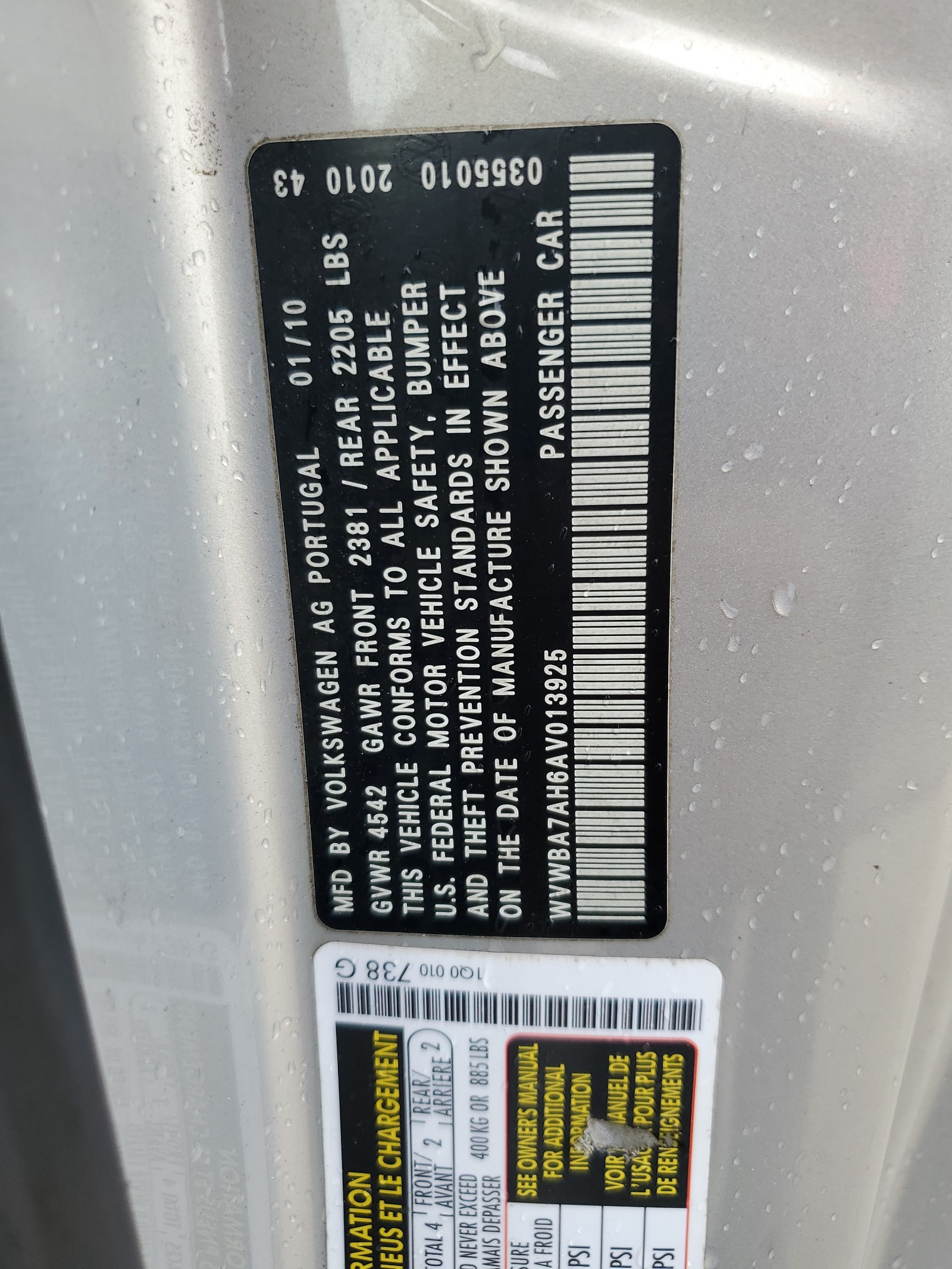 WVWBA7AH6AV013925 2010 Volkswagen Eos Turbo