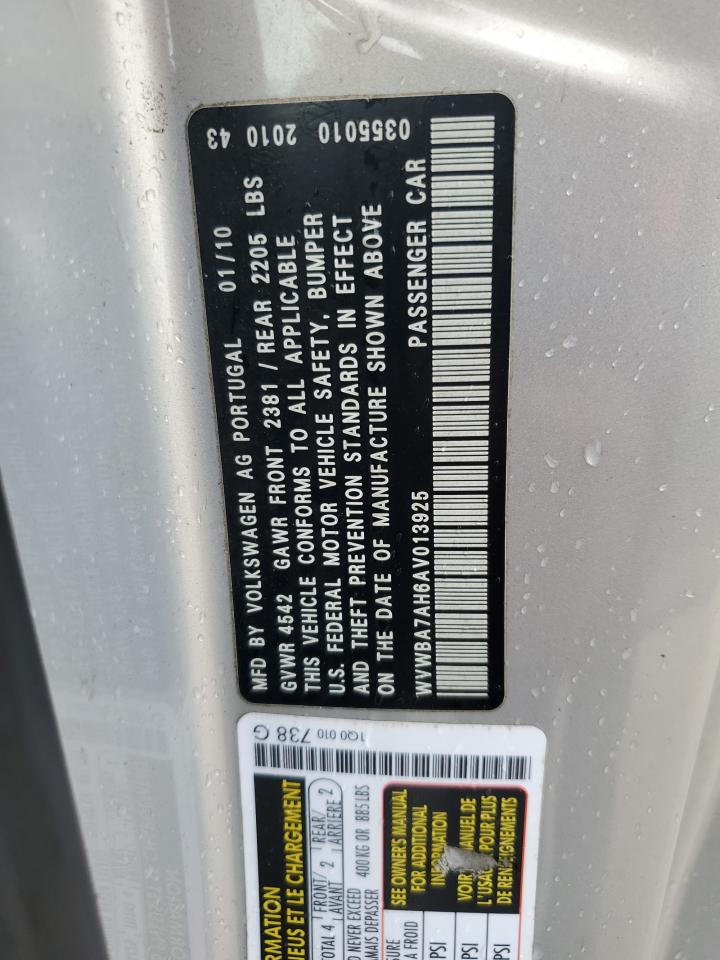 2010 Volkswagen Eos Turbo VIN: WVWBA7AH6AV013925 Lot: 67857504