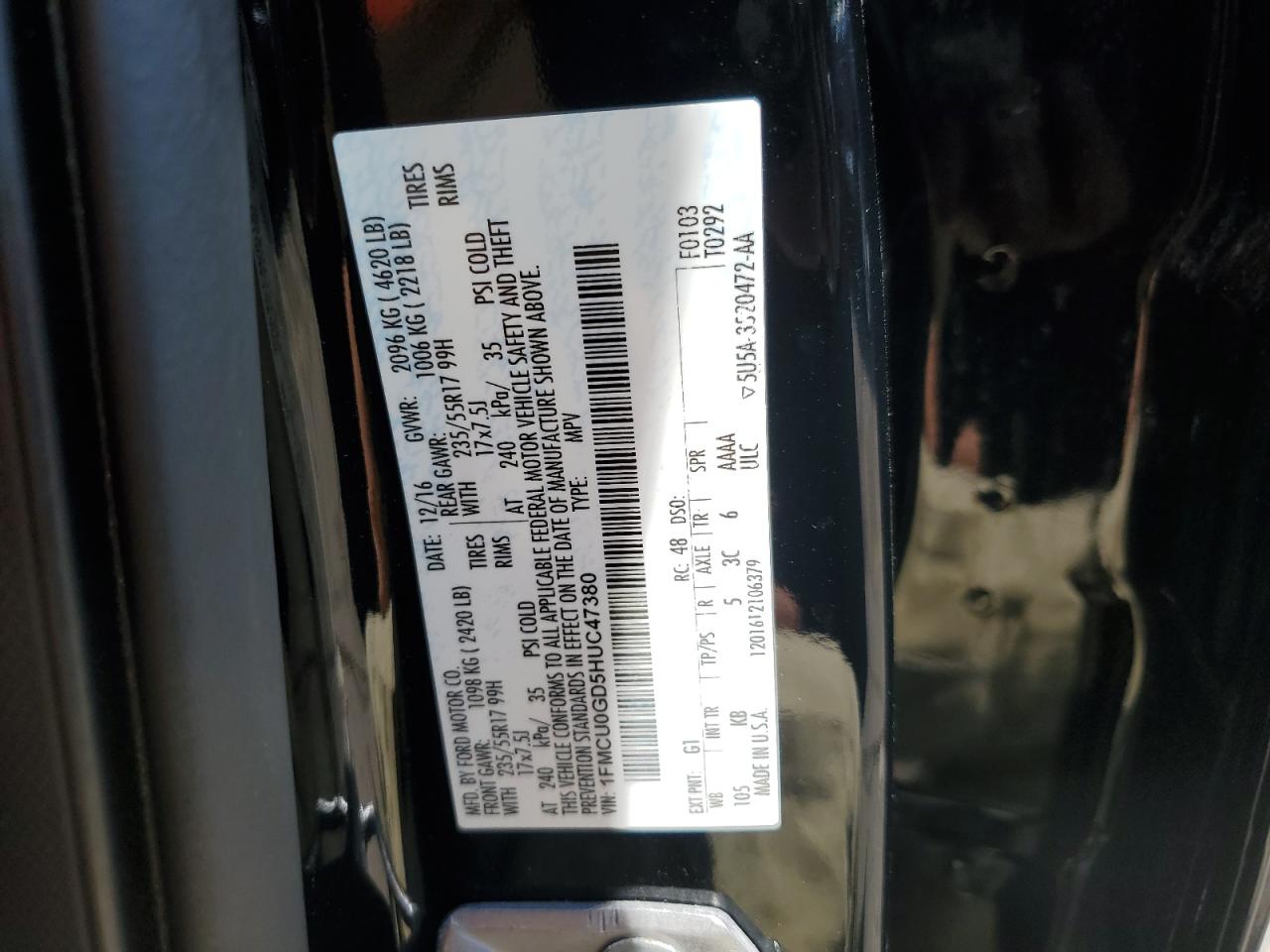 2017 Ford Escape Se VIN: 1FMCU0GD5HUC47380 Lot: 67752754