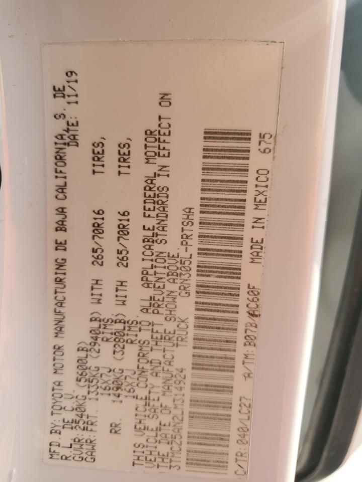 2020 Toyota Tacoma Double Cab VIN: 3TMCZ5AN2LM314924 Lot: 67593584