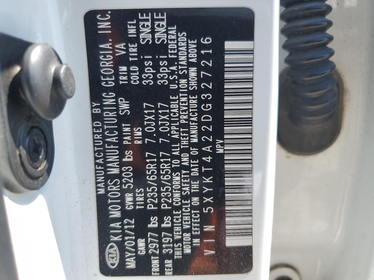 2013 Kia Sorento Lx VIN: 5XYKT4A22DG327216 Lot: 66037244