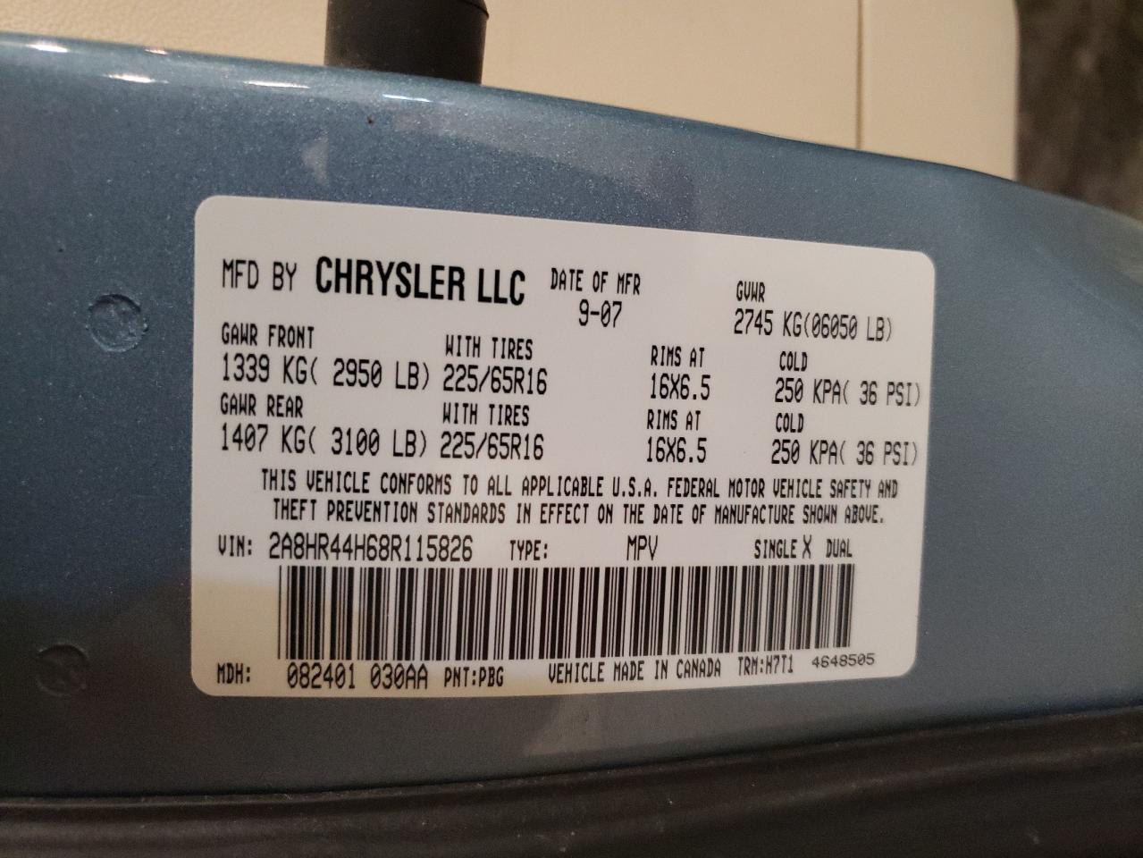 2008 Chrysler Town & Country Lx VIN: 2A8HR44H68R115826 Lot: 64602214