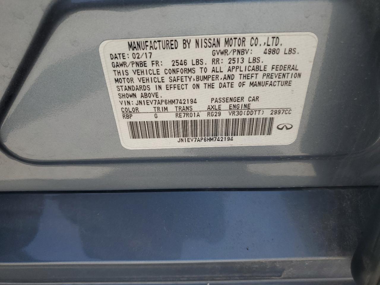 2017 Infiniti Q50 Premium VIN: JN1EV7AP6HM742194 Lot: 65787024