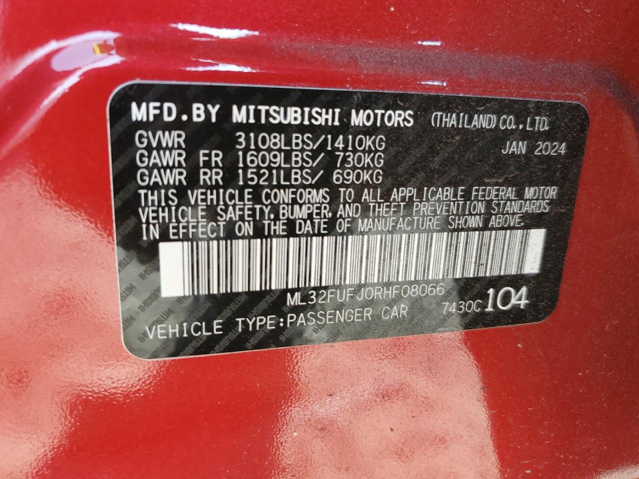 2024 Mitsubishi Mirage G4 Es VIN: ML32FUFJ0RHF08066 Lot: 69254304