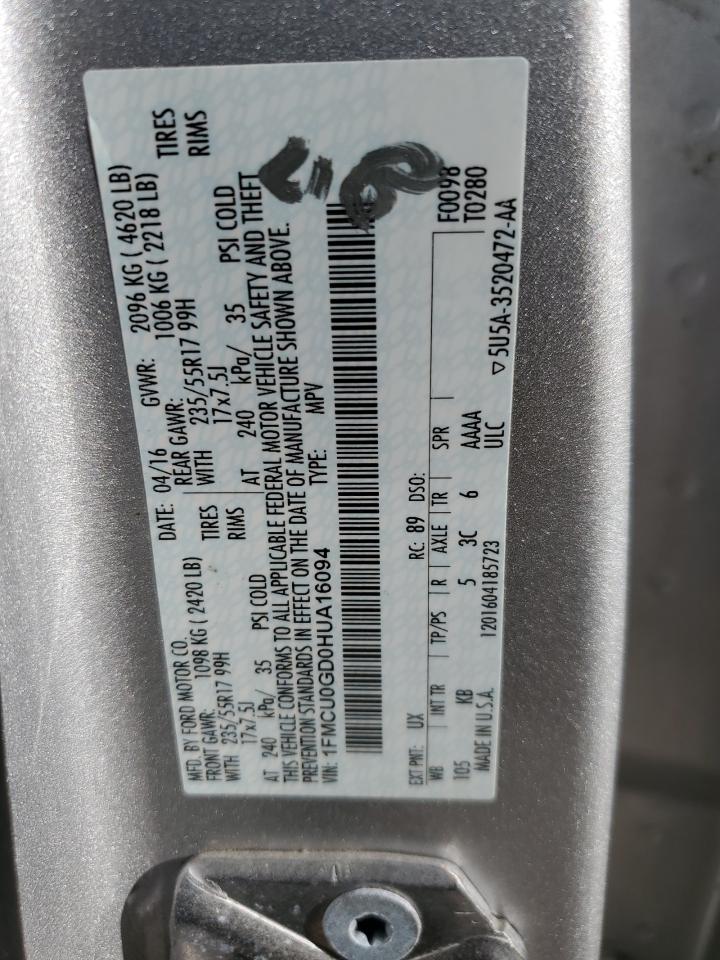 2017 Ford Escape Se VIN: 1FMCU0GD0HUA16094 Lot: 67303394