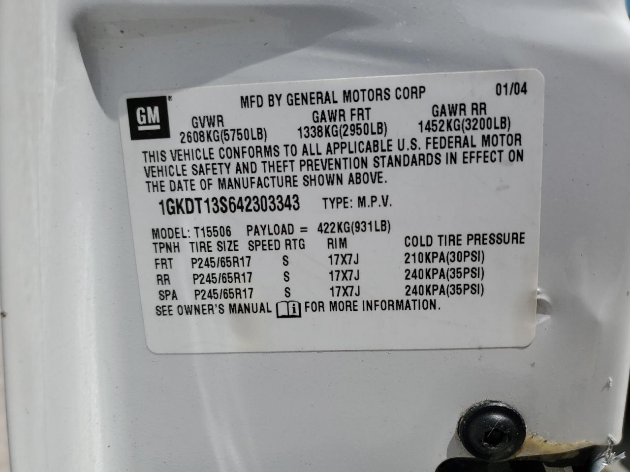 2004 GMC Envoy VIN: 1GKDT13S642303343 Lot: 66351884