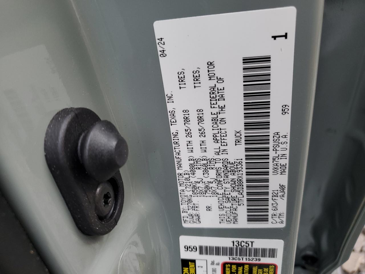 2024 Toyota Tundra Crewmax Sr VIN: 5TFLA5DB8RX193361 Lot: 69032944