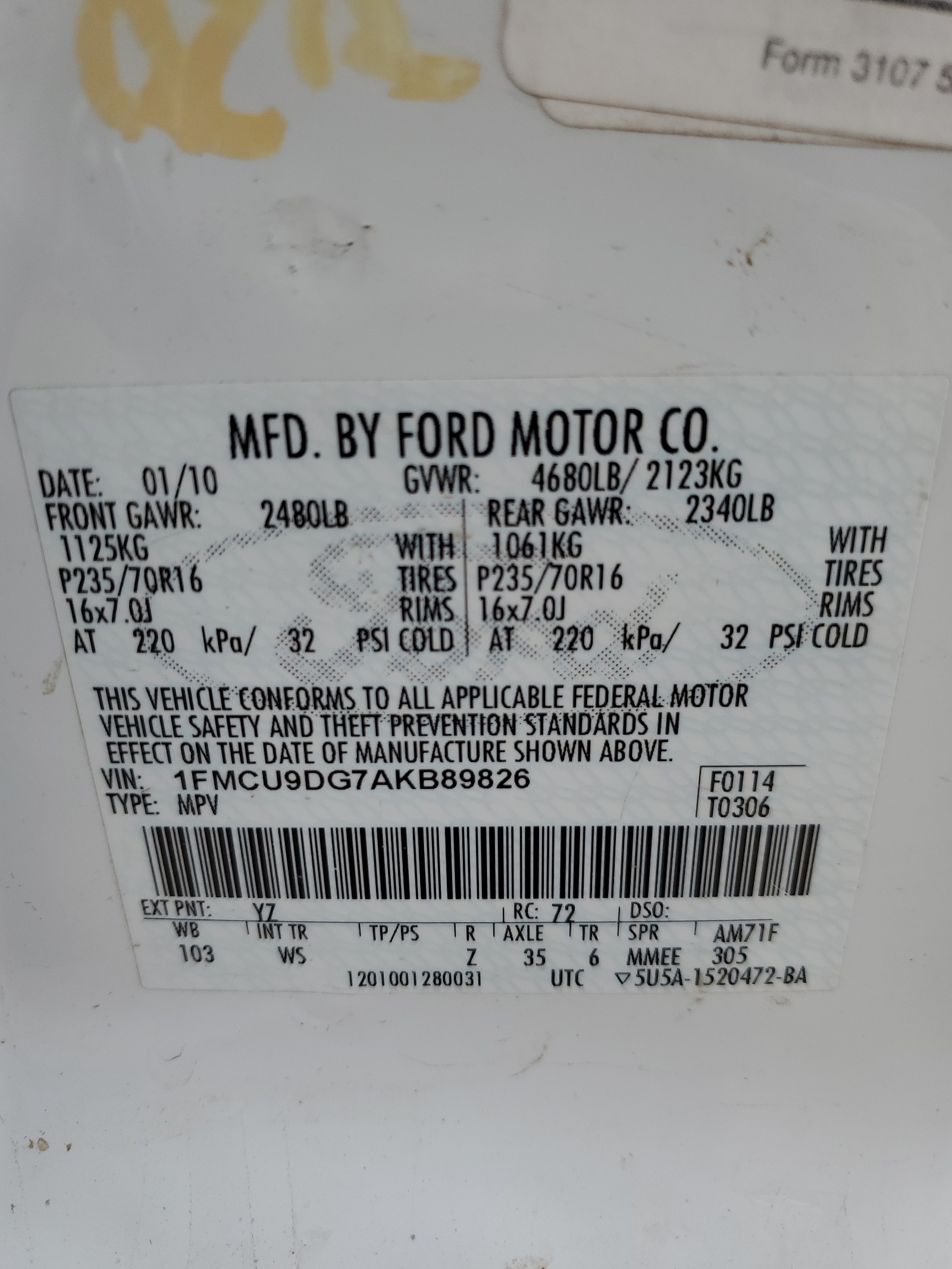 1FMCU9DG7AKB89826 2010 Ford Escape Xlt