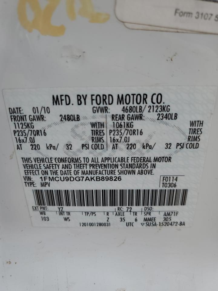 2010 Ford Escape Xlt VIN: 1FMCU9DG7AKB89826 Lot: 67365784