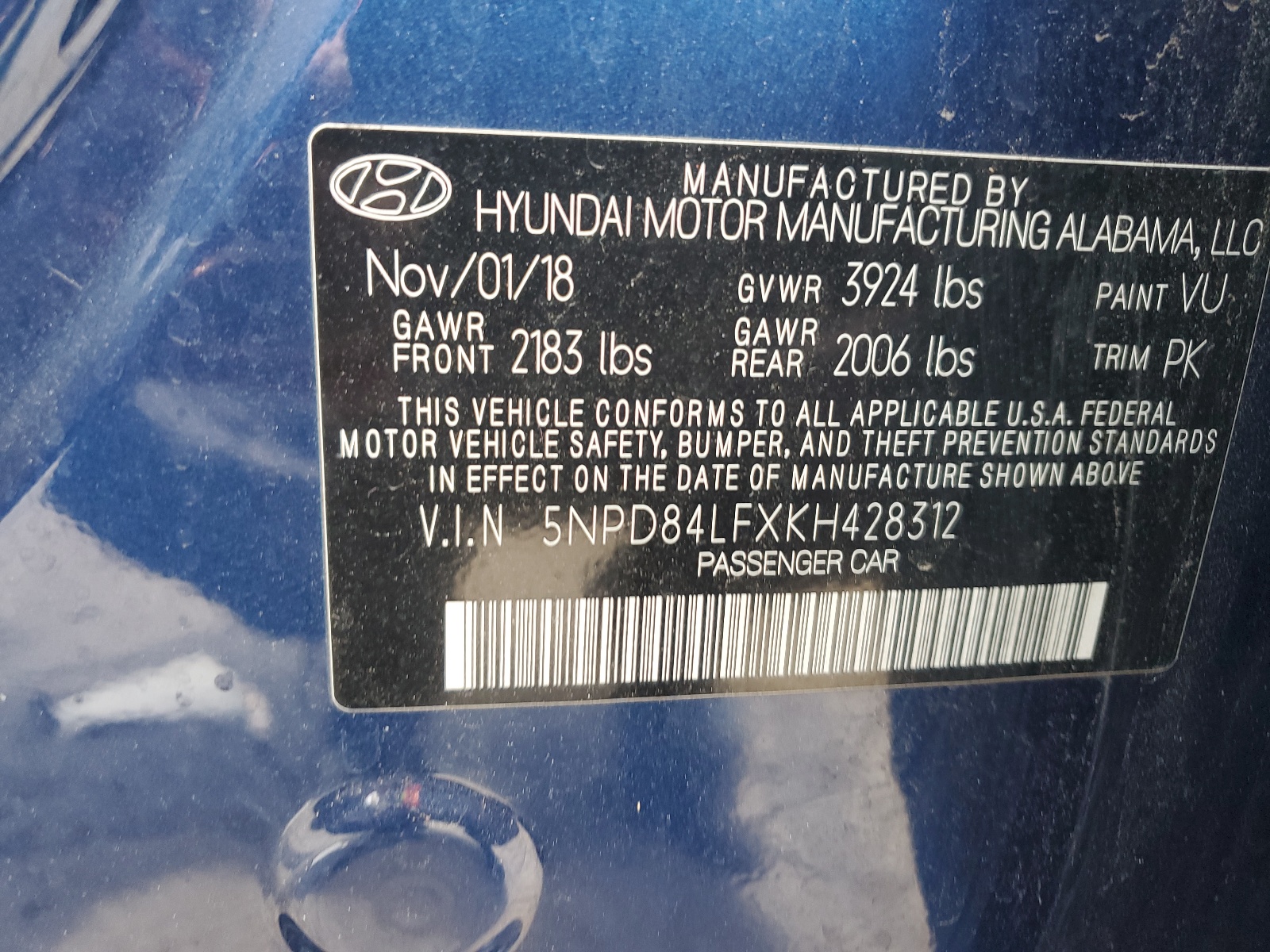 5NPD84LFXKH428312 2019 Hyundai Elantra Sel