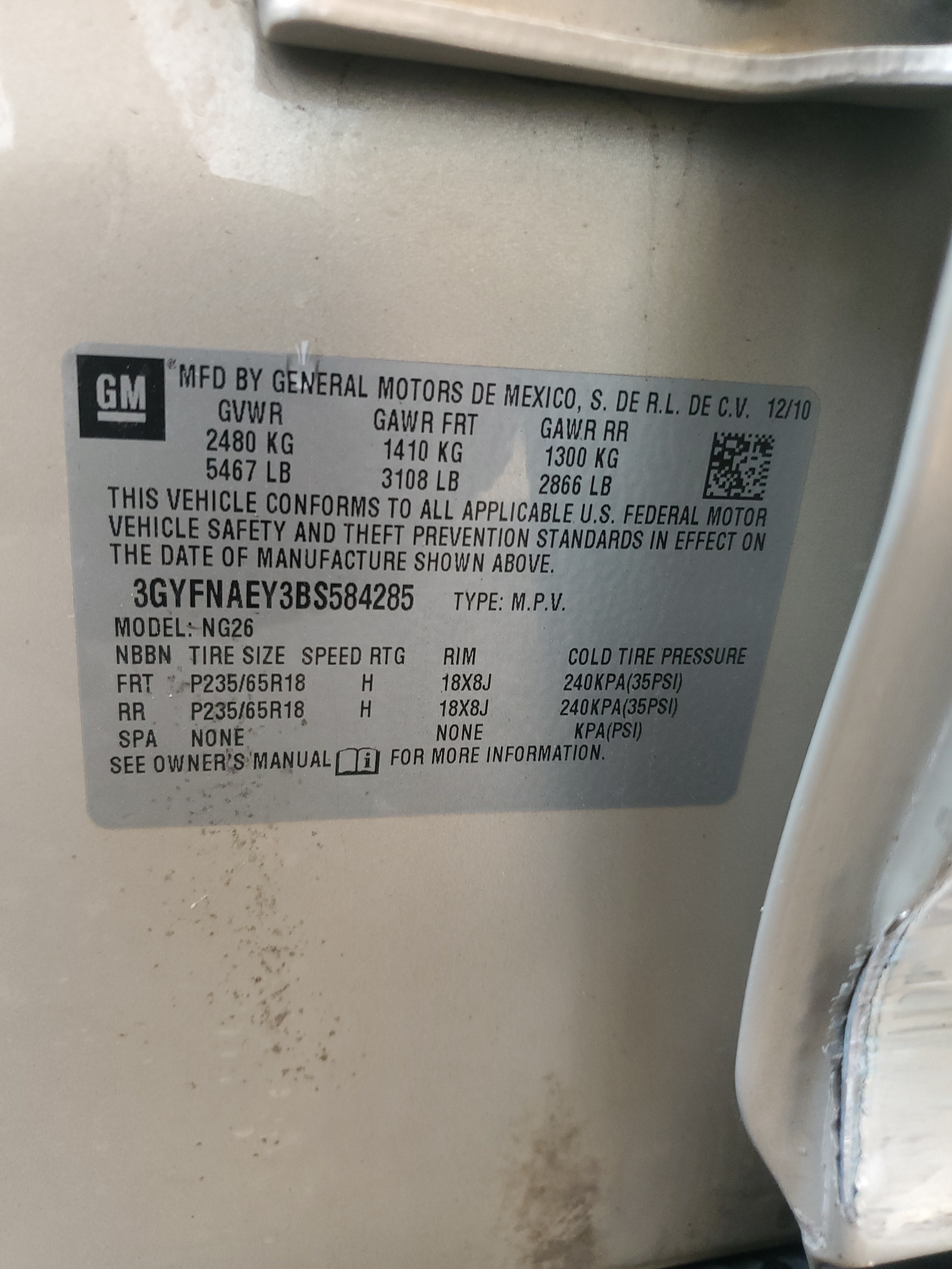 3GYFNAEY3BS584285 2011 Cadillac Srx Luxury Collection