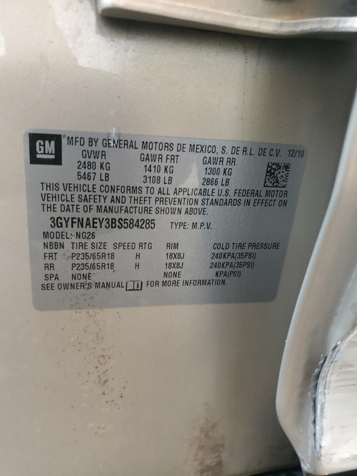 2011 Cadillac Srx Luxury Collection VIN: 3GYFNAEY3BS584285 Lot: 65413894