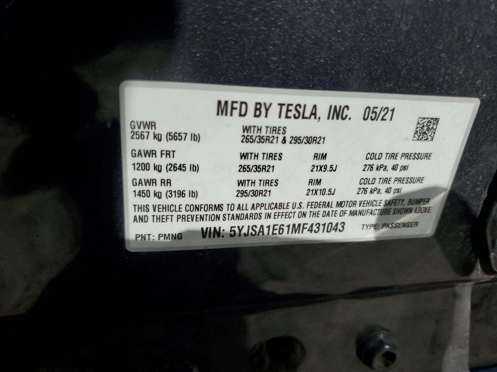 5YJSA1E61MF431043 2021 Tesla Model S