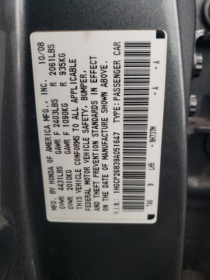 2009 Honda Accord Exl VIN: 1HGCP26839A051647 Lot: 69456334