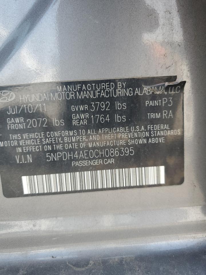 2012 Hyundai Elantra Gls VIN: 5NPDH4AE0CH086395 Lot: 65724394