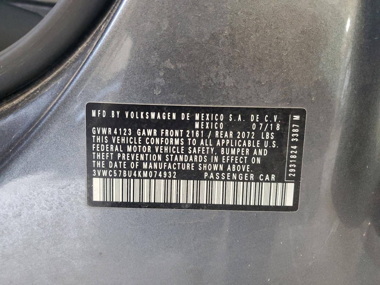 3VWC57BU4KM074932 2019 Volkswagen Jetta S