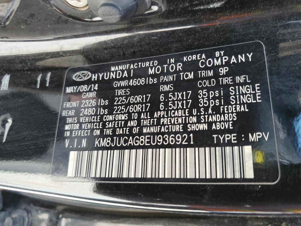 2014 Hyundai Tucson Gls VIN: KM8JUCAG8EU936921 Lot: 67601914