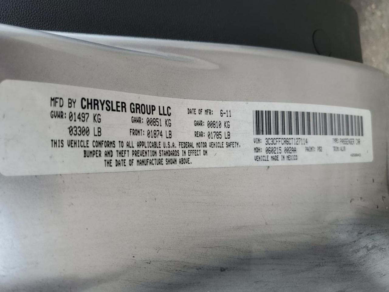 2012 Fiat 500 Lounge VIN: 3C3CFFCR6CT127114 Lot: 66111034