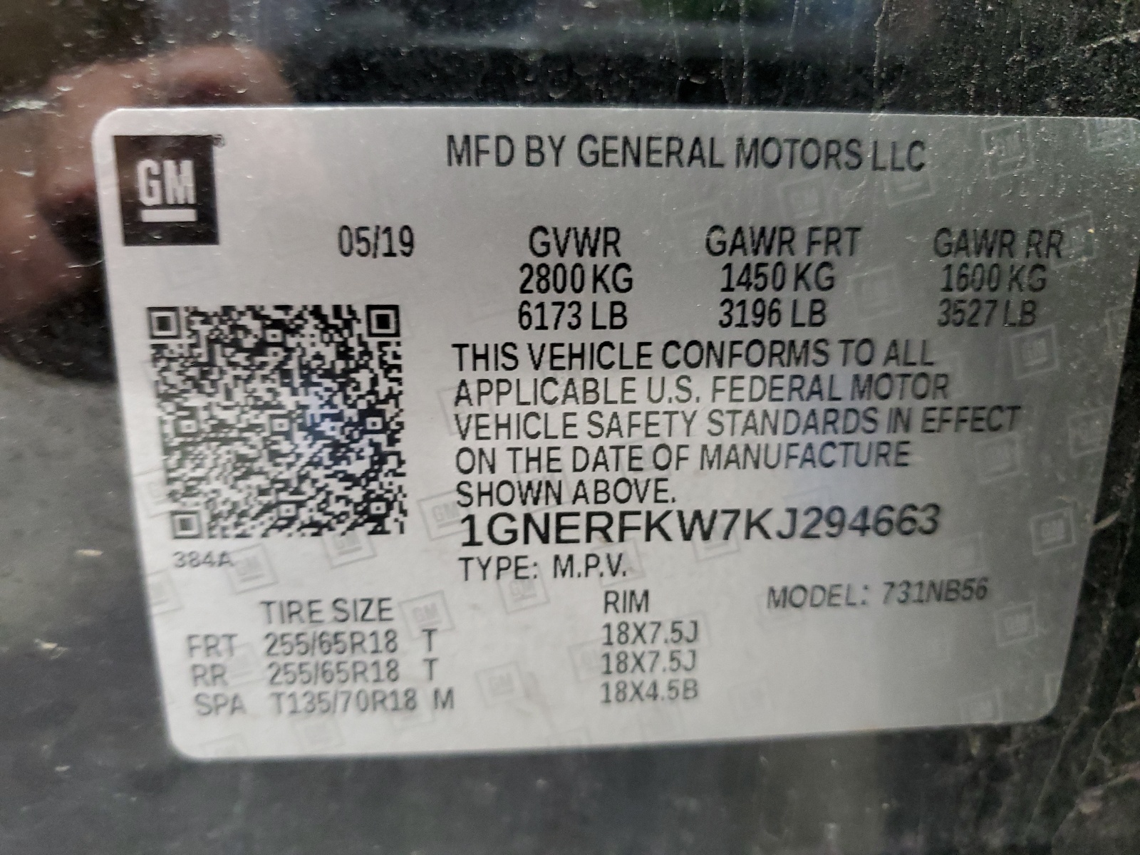 1GNERFKW7KJ294663 2019 Chevrolet Traverse Ls