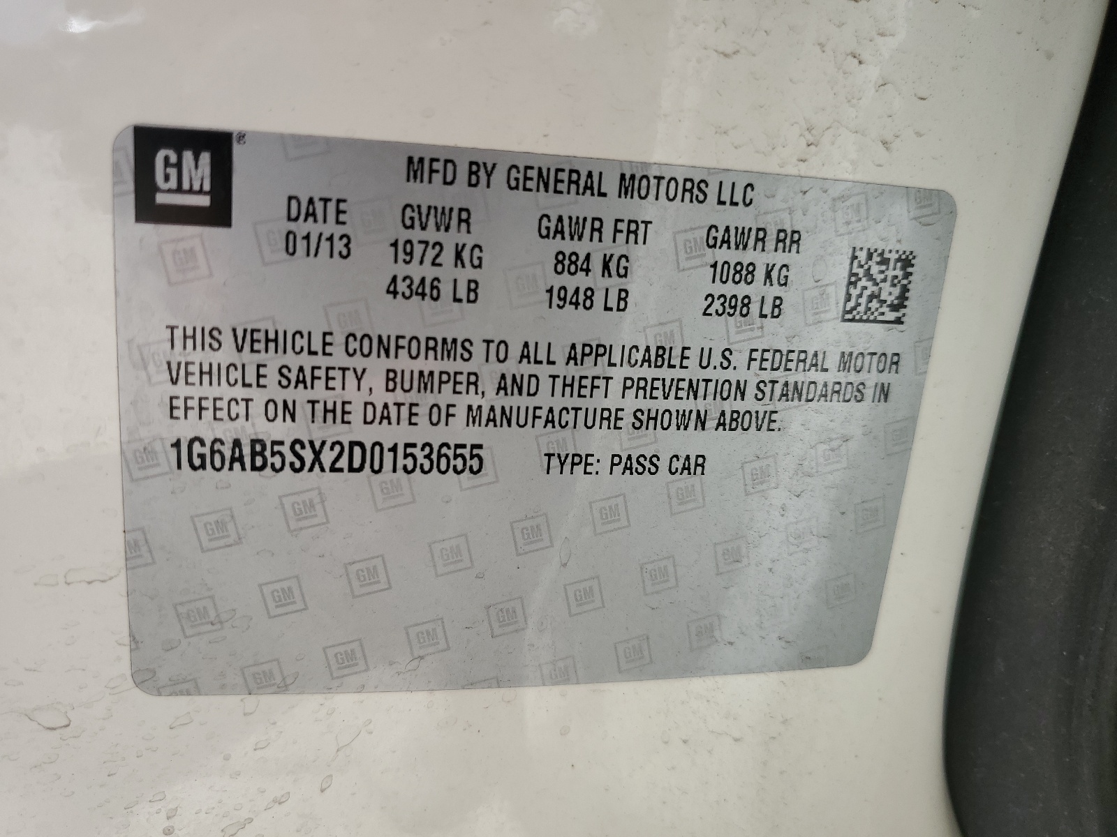 1G6AB5SX2D0153655 2013 Cadillac Ats Luxury