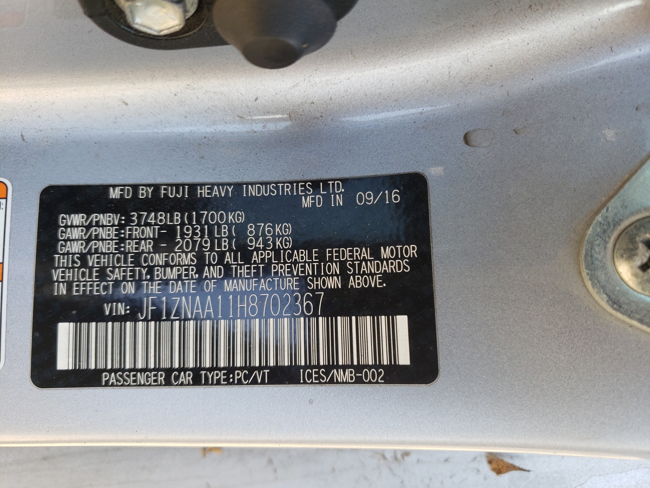 JF1ZNAA11H8702367 2017 Toyota 86 Base