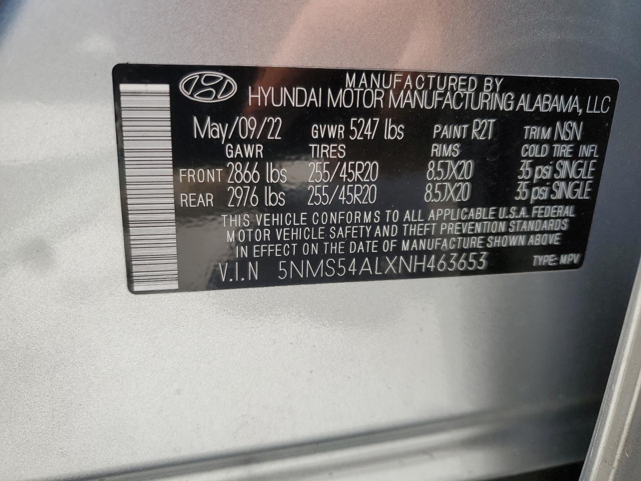 5NMS54ALXNH463653 2022 Hyundai Santa Fe Calligraphy