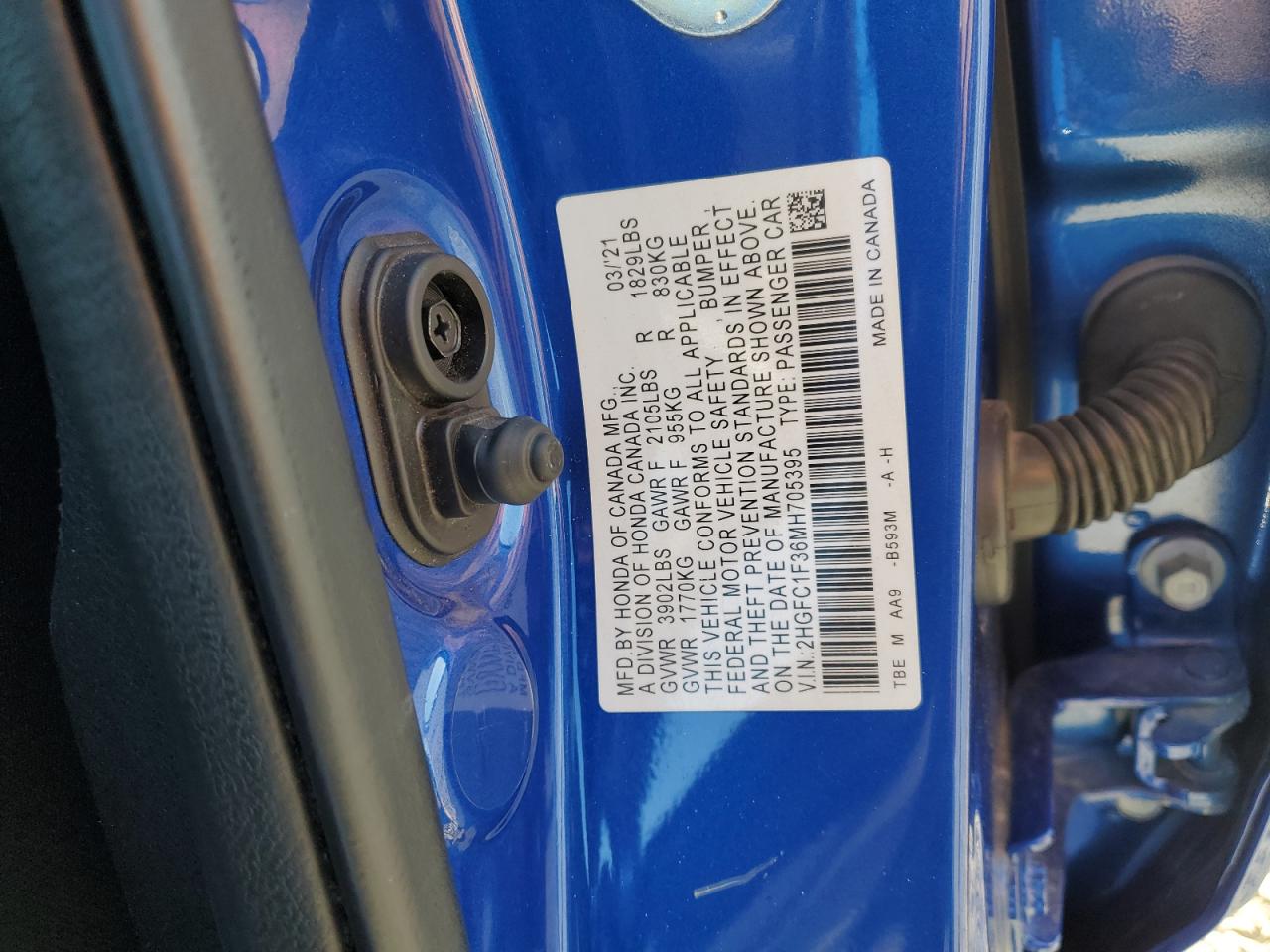 2HGFC1F36MH705395 2021 Honda Civic Ex