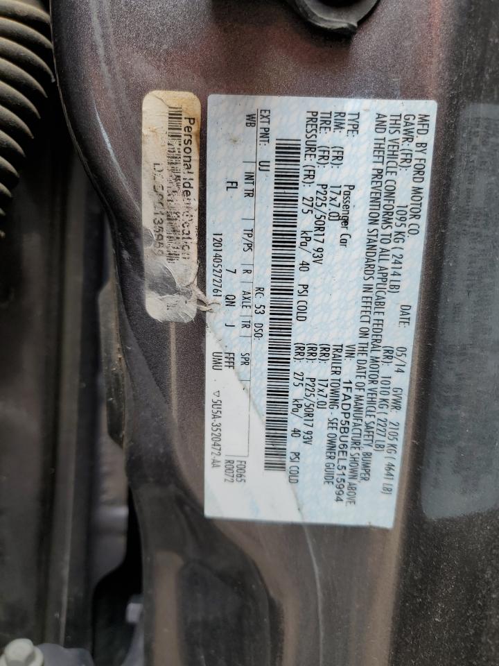 2014 Ford C-Max Sel VIN: 1FADP5BU6EL515994 Lot: 66290584