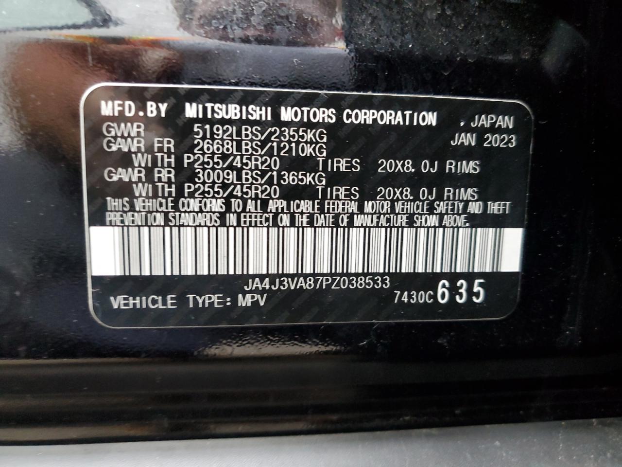 JA4J3VA87PZ038533 2023 Mitsubishi Outlander Sel