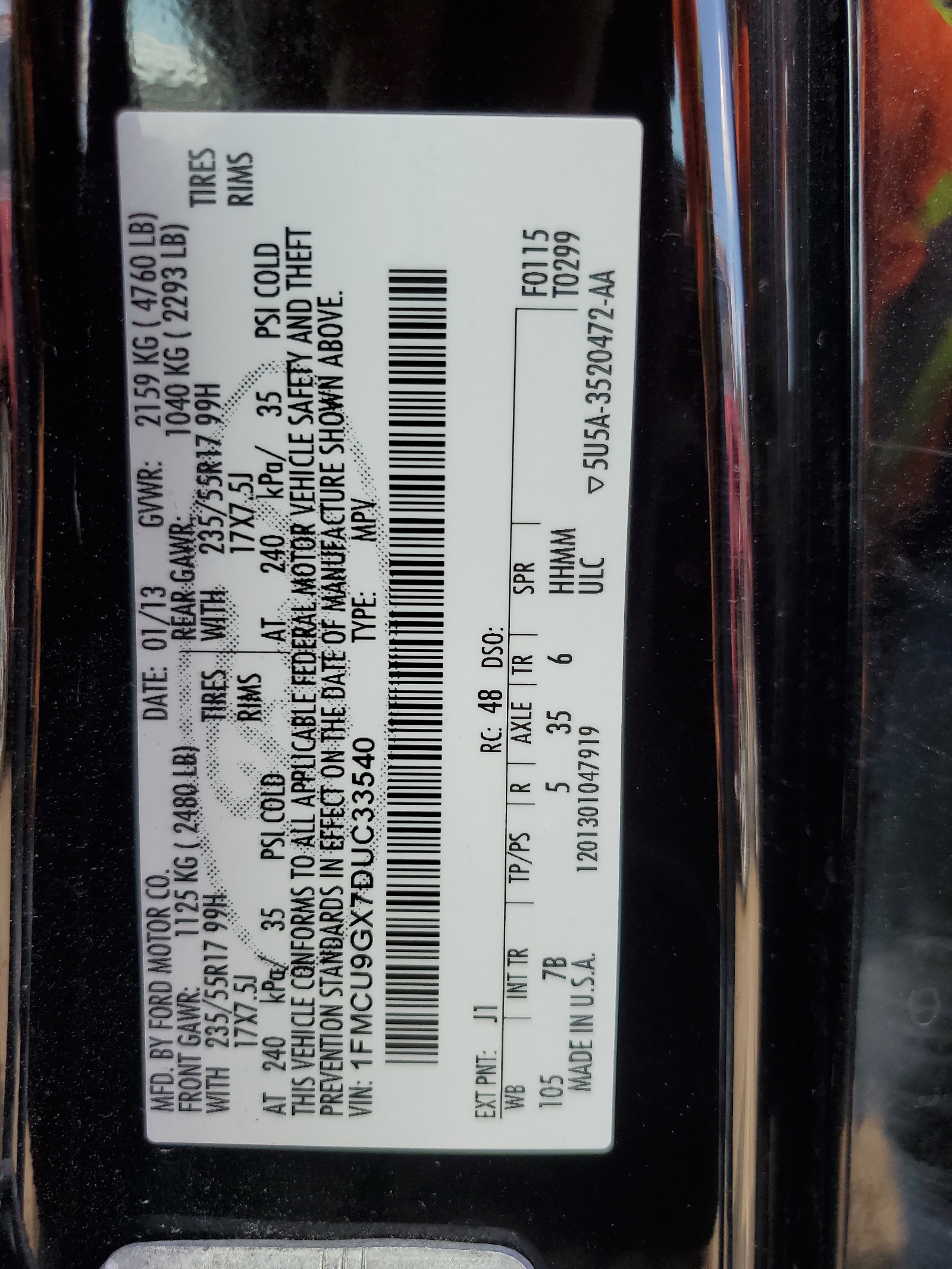 1FMCU9GX7DUC33540 2013 Ford Escape Se